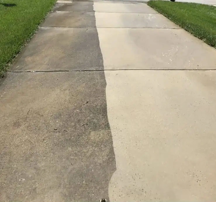 Cleaned and uncleaned concrete side by side